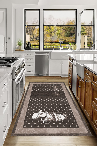 Napoli Home Baskılı Fincan Desenli Kitchen Yazılı Yıkanabilir Kaymaz Taban Sa...