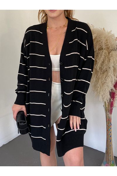 Modamorfo Buttoned Long Knitwear Cardigan - Black