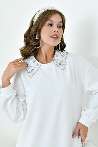 FTZ WOMEN Kadın Bebe Yaka Elbise Ekru 30968