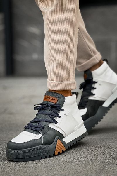Paolo Zaccardi P057 Ghost Line Lace-Up Ορθοπεδική σόλα Casual Skin Ανδρικά αθλητικά μποτάκια CABT Anthracite/White