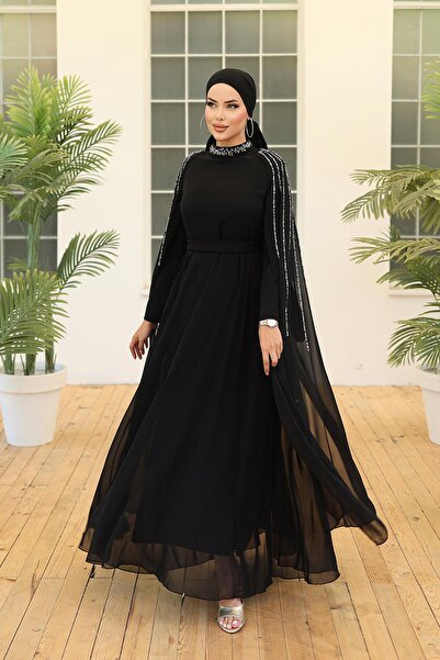 hakimoda Laren Şifon Siyah Tesettür Abiye