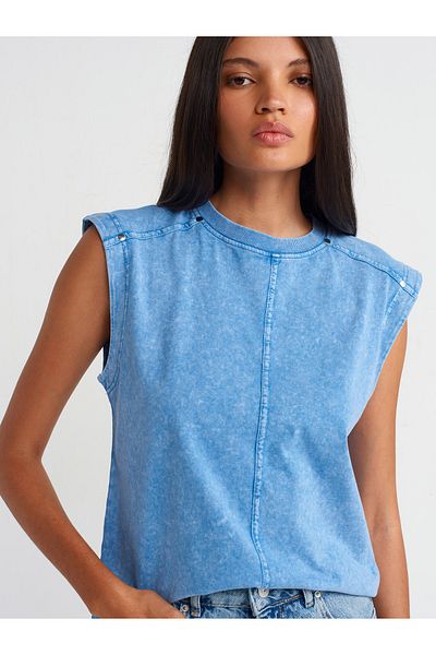 Dilvin 31195 - Sleeveless Indigo Top with Washing Effect