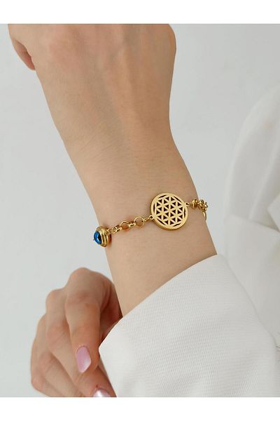 Çlk Accessories سوار زهرة الحياة - خرز عين الشر من الفولاذ