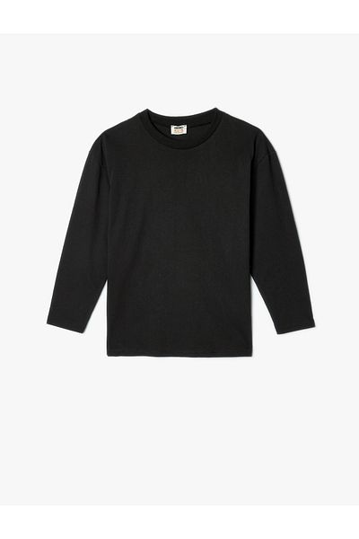 Koton Tricou oversize cu mânecă lungă, bumbac, cu decolteu