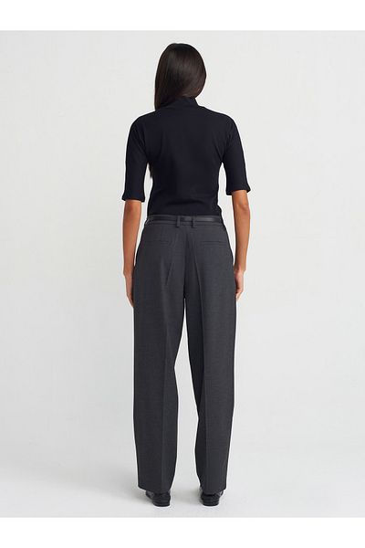 Dilvin 71552 Anthracite Belted Straight Fit Trousers