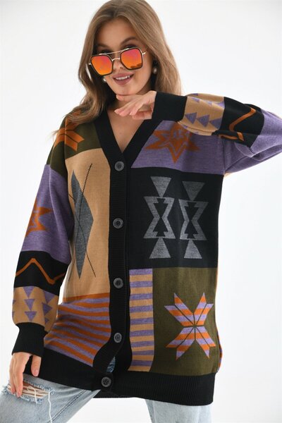 FTZ Women's Ethnic Pattern Cardigan Black 21-6313