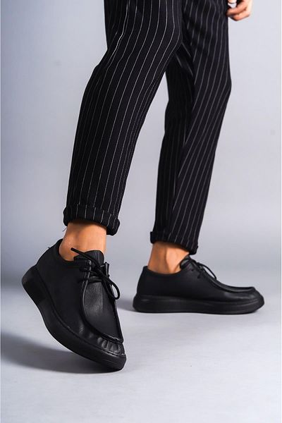Aymood SLW170 Tornado - Pantofi sport negri casual pentru bărbați, piele cu șireturi