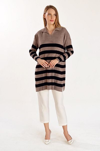 Rays 5335 Model Mink Striped Ribbed Knitwear Tunic