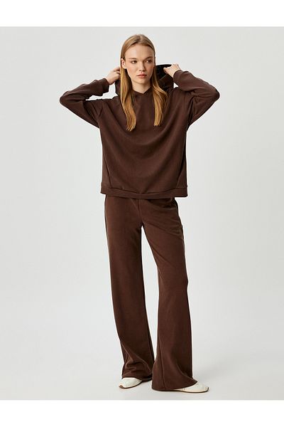 Koton Jogginghose mit hoher Taille und weitem Bein und Taschen – Taillendetail mit Schnürung