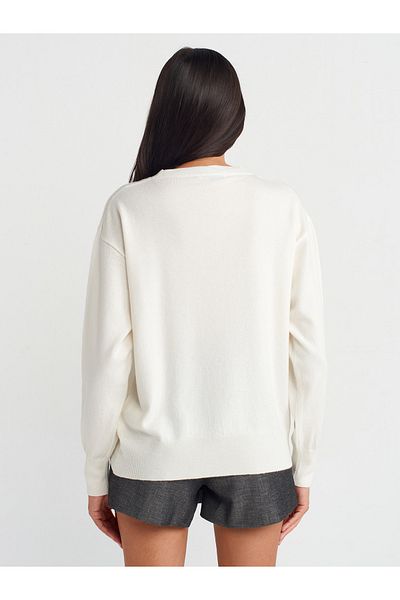 Dilvin 10633 Model - Crew Neck Ecru Knitwear Sweater