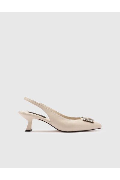 İLVİ Dámské krémové sandály na podpatku z pravé kůže Ildiko