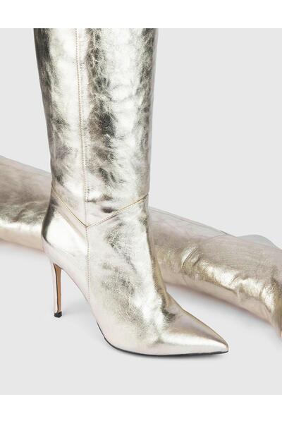 İLVİ Flin Genuine Leather Women's Gold Color Heeled Boots