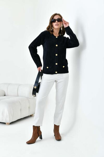 FTZ WOMEN Cardigan de damă cu butoane aurii negru 20700