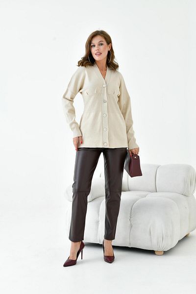 FTZ WOMEN Cardigan de damă cu nasturi detaliat bej 20910