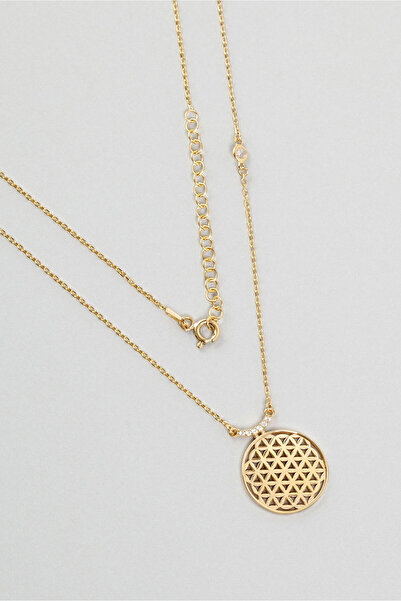 So CHIC... Yaşam Çiçeği Figürlü 18 Ayar Sarı Altın Kaplama Taşlı Gümüş Kolye