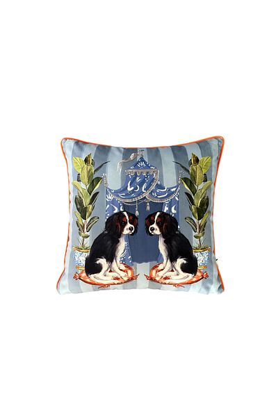 ge living King Charles Dog Patterned Gray Velvet Throw Pillow Cover