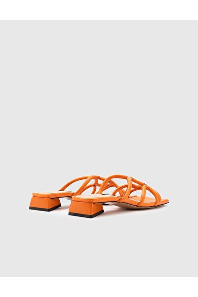 İLVİ Olono Genuine Leather Women's Orange Heeled Slippers