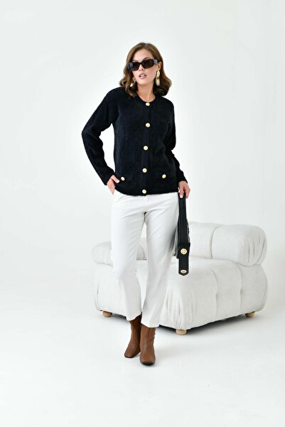 FTZ WOMEN Cardigan de damă cu butoane aurii negru 20700