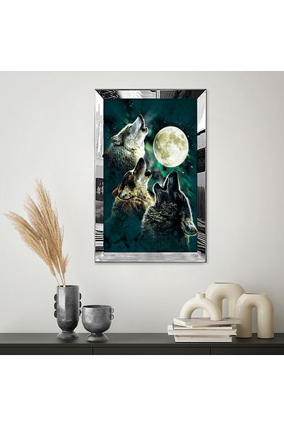 Zevahir Mobilya Dekorasyon Τραπέζι μονό MDF με θέμα το Full Moon με ασημί καθρέφτη από πλεξιγκλάς