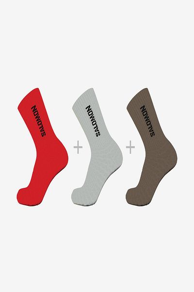 Salomon Everyday Crew 3 Pack 3 Pieces Unisex Socks Red-Grey-Brown