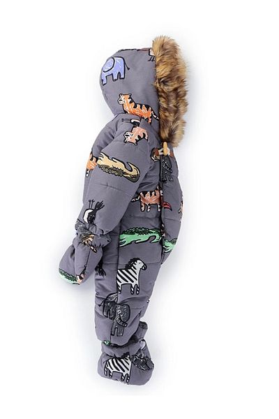 MDM Winter Astronaut Jumpsuit for Baby Boy - Cute Animals Patterned, Furry Hood and Gilded