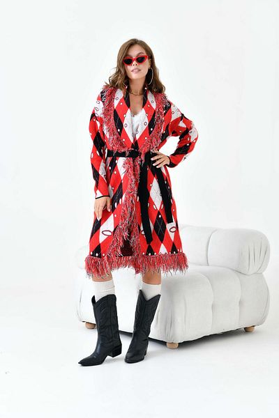 FTZ WOMEN Red Diamond Patterned Women's Clothing - 20519
