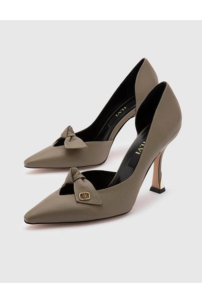 İLVİ Gurley Genuine Float Leather Women's Khaki Heeled Sandals