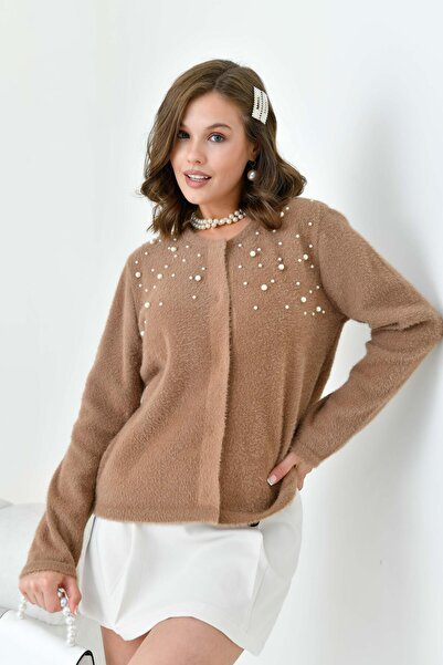 FTZ WOMEN Kadın İnci Detaylı Hırka Bisküvi 20748