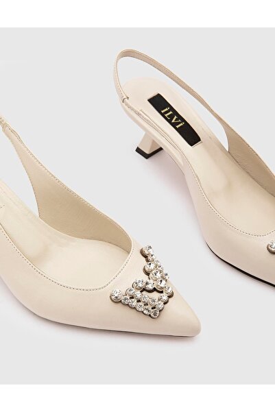 İLVİ Dámské krémové sandály na podpatku z pravé kůže Ildiko