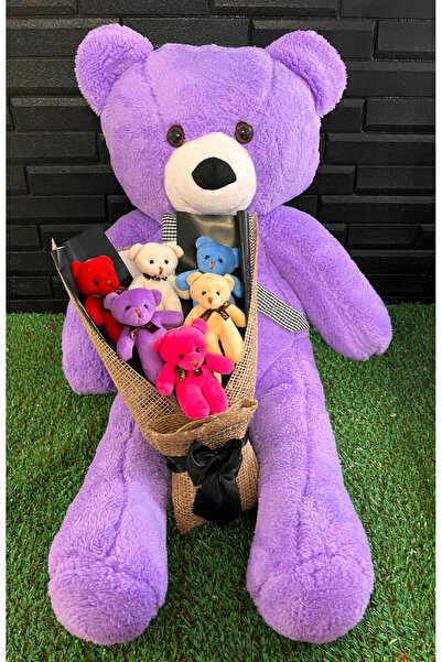 lenostra Sevgiliye Hediye Rengarenk Ayıcık Buketi Ve 80cm Mor Ayıcık - Kiza H...