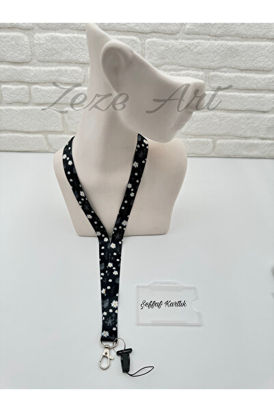 zezedesing Papatya & Yaprak  Desenli Boyun İpi ve Telefon Askısı (KARTLIK DAHİL)