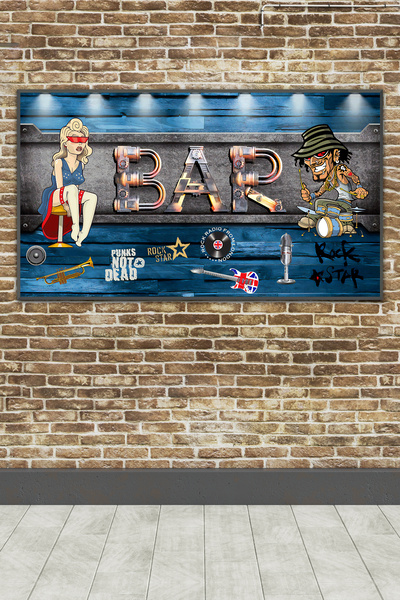 poster marketi Neon Işıklı Bar Temalı Kendinden Yapışkanlı Poster Duvar Kağıdı