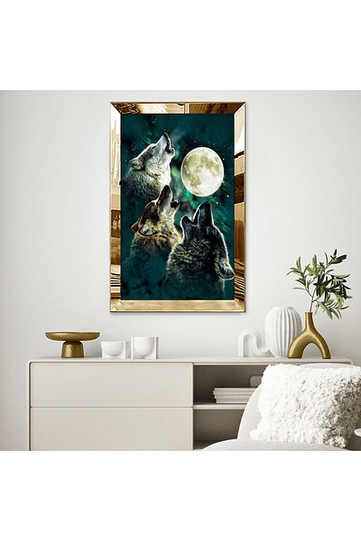 Zevahir Mobilya Dekorasyon Τραπέζι μονό MDF με θέμα το Full Moon με χρυσό καθρέφτη από πλεξιγκλάς