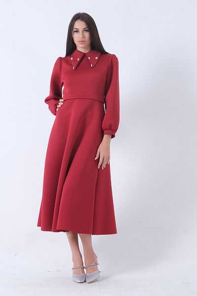 Feminist Claret Red Scuba Collar Stone κεντημένο φόρεμα - 7702140