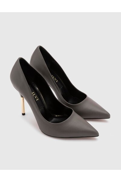İLVİ Gland Hakiki Floter Deri Kadın Gri Stiletto
