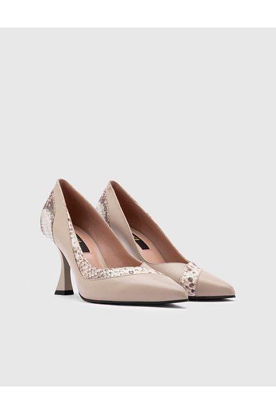 İLVİ Jukko Genuine Snake Printed Leather Women's Mink Heeled Shoes