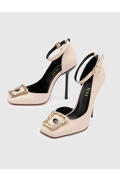 İLVİ Jannali Genuine Float Leather Women's Cream Heeled Sandals