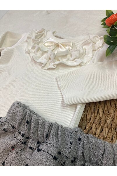 ESES BEBE Baby Cream Ribana Body Scratch Skirt-Bluz Set Set