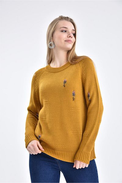 FTZ WOMEN Pulover de damă cu mărgele brodate Saffron 21-1066