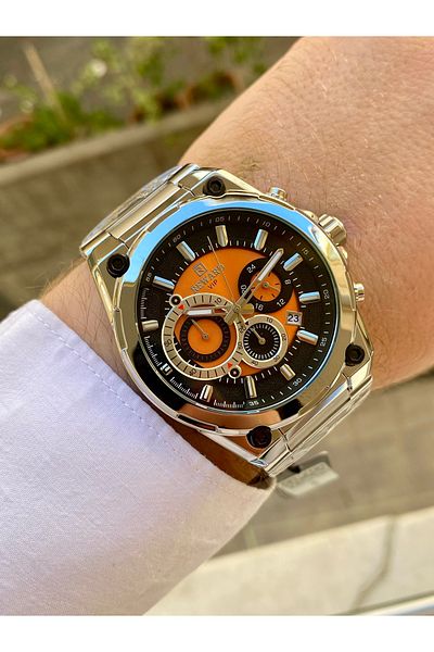 Reward Original Silver Color Steel Waterproof Men's Wrist Watch +Bracelet Gift