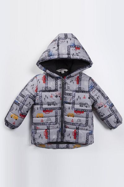 MDM Fleece Hooded Inflatable Jacket for Baby Boy - Car and Truck Printed
