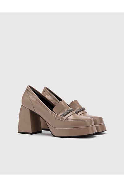 İLVİ Azalea Genuine Patent Leather Women's Mink Heeled Shoes