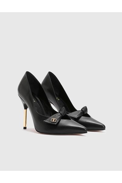 İLVİ Betty Black Genuine Leather Women's Heeled Shoes
