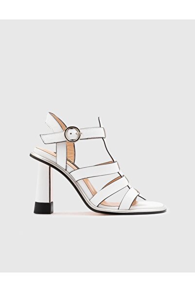 İLVİ Dámské bílé sandály na podpatku z pravé kůže Vitale