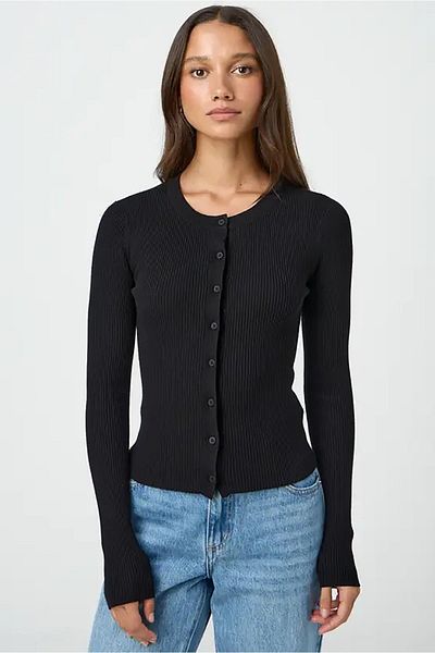Madmext Cardigan negru cu mânecă lungă - cu nasturi, MG2177