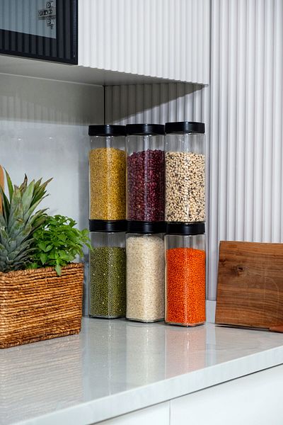 netteucuzluk 6-Piece Glass Square Jar Food Pulses Storage Container Set Kitchen Organizer (6 Pcs) 12 Pieces