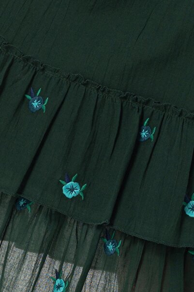 Eliş Şile Bezi Lavinya Voile Embroidered Long Summer Skirt Green Ysl