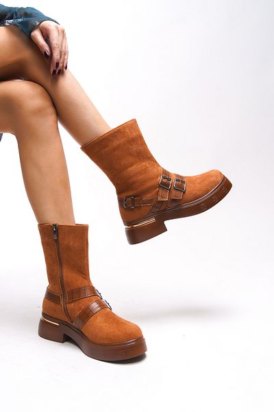 Riccon Dámské boty Elgikh s přezkou Detailed 00123315 Tan Suede