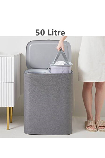 AHİR TİCARET İki Bölmeli Boşaltılabilir Torbalı Kirli Çamaşır Sepeti 50 Lt