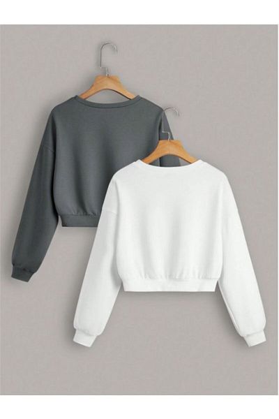 MOONBULL Hanorac pentru damă Crew Neck Crop - Pachet de 2